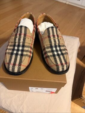 Plaid Slip-On Loafers in Beige